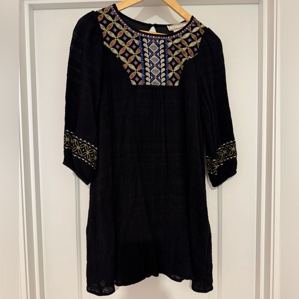 Flying Tomato Black Tunic with Colorful Embroidery